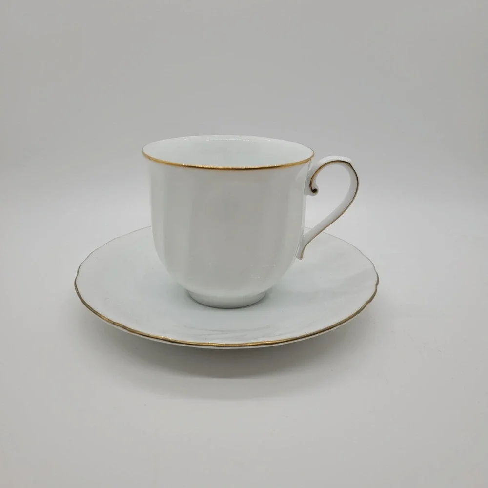 Mikasa Wedding Band Tea Cup Saucer Set Gold Trim White Fine China Japan